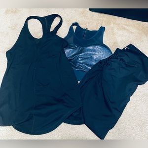 Zyia active bundle black tank top  and metallic blue sports bra